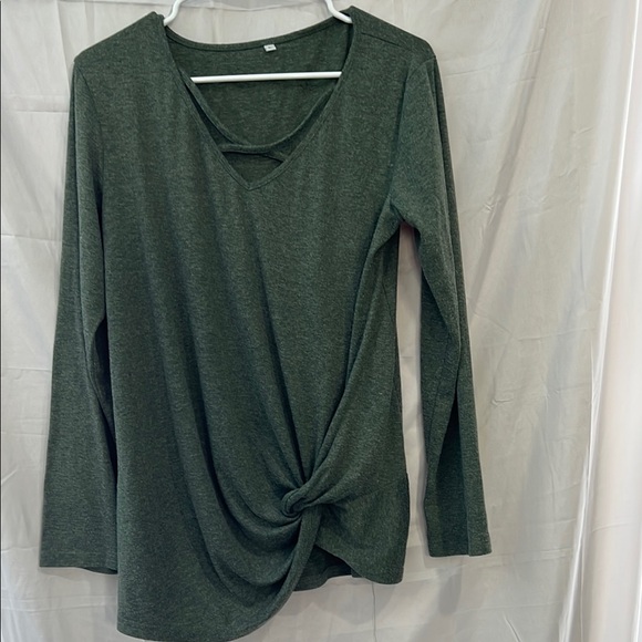 no name Tops - Green Tie Front Long Sleeve Blouse